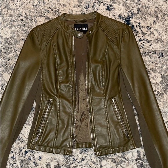 Express Motor Jacket In Olive Green - Picture 3 of 6